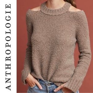 Anthropologie Moth Women’s Sm Wool Blend Taupe Cold Shoulder Boucle Knit Sweater